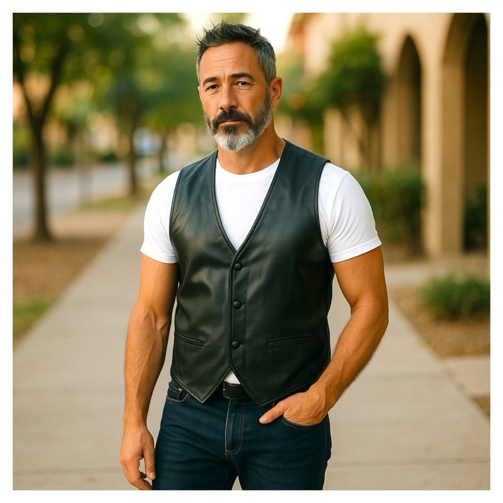 Men's Black Leather Vest